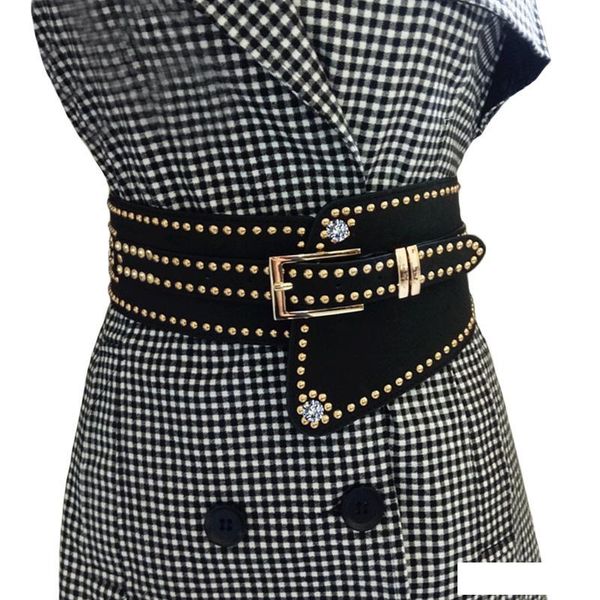 new rivet punk style wide belt women pu leather waistband lady fashion elastic belt female cintos cinturon, Black;brown
new rivet punk style wide belt women pu leather waistband lady fashion elastic belt female cintos cinturon, Black;brown
