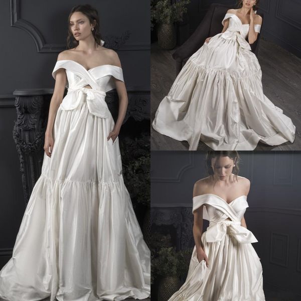 lihi hod a line beach wedding dresses off the shoulder modest ruched bohemian bridal gowns sweep train taffeta boho wedding dress, White
lihi hod a line beach wedding dresses off the shoulder modest ruched bohemian bridal gowns sweep train taffeta boho wedding dress, White