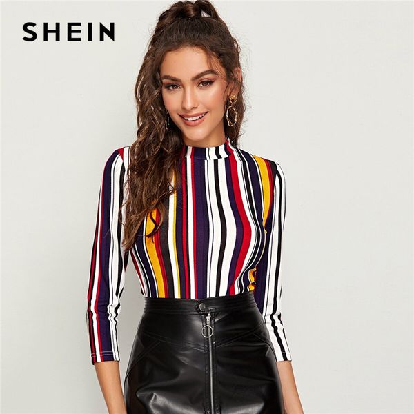 shein multicolor mock-neck form fitted striped slim t shirt women autumn 3/4 length sleeve elegant office lady tshirt, White
shein multicolor mock-neck form fitted striped slim t shirt women autumn 3/4 length sleeve elegant office lady tshirt, White