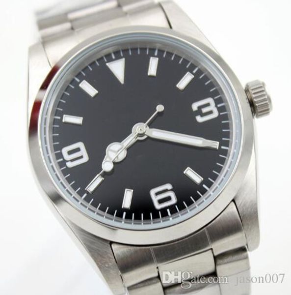 36mm automatic mechanical fixed domed stainless steel bezel mens watch watches black dial with luminous hands and index hour markers, Slivery;brown
36mm automatic mechanical fixed domed stainless steel bezel mens watch watches black dial with luminous hands and index hour markers, Slivery;brown