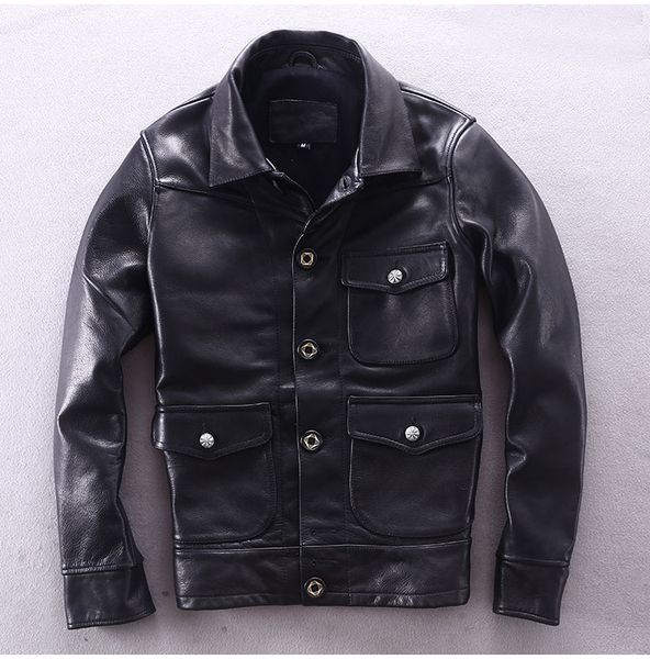 men 2020 motorcycle cowhide genuine leather jacket male slim fit short multi-pocket locomotive clothing biker coat, Black
men 2020 motorcycle cowhide genuine leather jacket male slim fit short multi-pocket locomotive clothing biker coat, Black