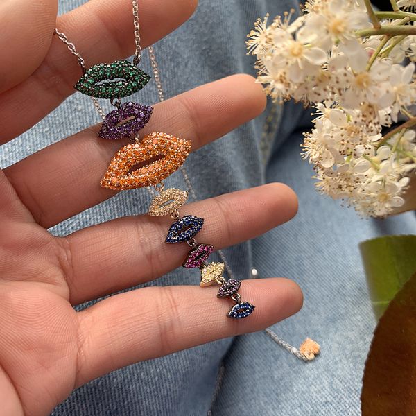european and american heavy industry micro-inlaid zircon gold-plated adjustable color lips necklace jewelry, Silver
european and american heavy industry micro-inlaid zircon gold-plated adjustable color lips necklace jewelry, Silver