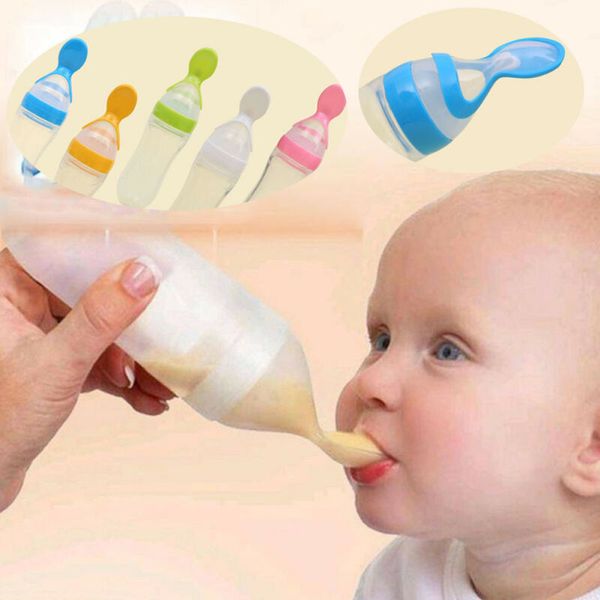 90ml Baby Feeding Bottles Quality Soft Silicone Spoon Cereal Bottle Baby Rice Cereal Eat-bottle Weaning Supplem