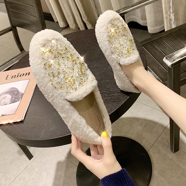 2019 fashion women's moccasin shoes loafers fur round toe platform casual female sneakers shallow mouth crystal modis, Black
2019 fashion women's moccasin shoes loafers fur round toe platform casual female sneakers shallow mouth crystal modis, Black