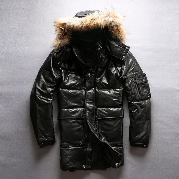 2019 winter leather down jacket solid real genuine leather jacket men black cowskin fur hood thick coats casual long clothing
2019 winter leather down jacket solid real genuine leather jacket men black cowskin fur hood thick coats casual long clothing