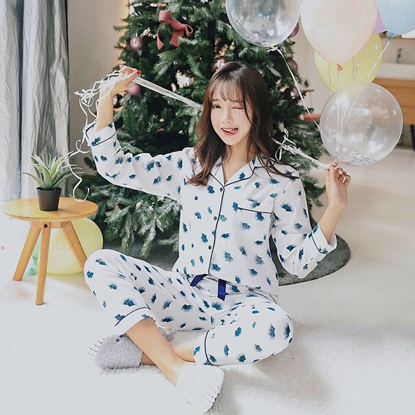 blue print pyjamas cotton ladies 2019 spring new loungewear set women full length turn-down collar korean pajamas phoentin fg004, Blue;gray
blue print pyjamas cotton ladies 2019 spring new loungewear set women full length turn-down collar korean pajamas phoentin fg004, Blue;gray