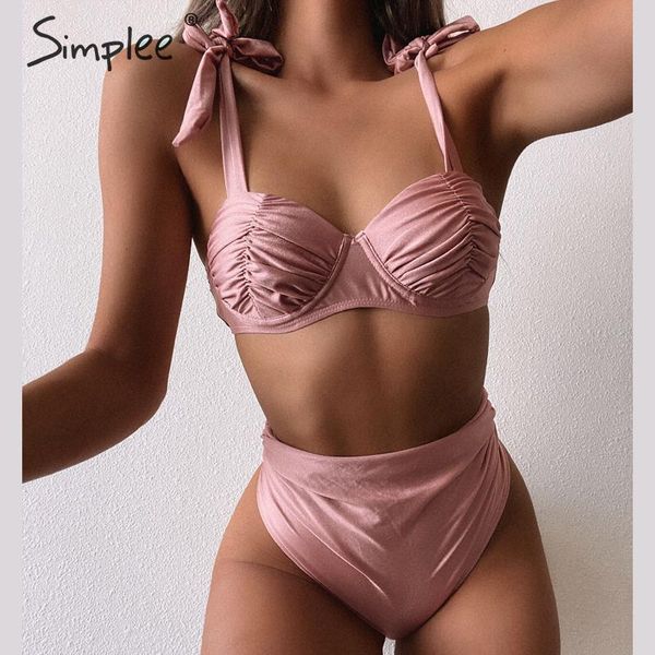 simplee solid pink bikini set high waist women push up ruched swimwear underwire summer beach wear strap brazilian bikini, White;black
simplee solid pink bikini set high waist women push up ruched swimwear underwire summer beach wear strap brazilian bikini, White;black