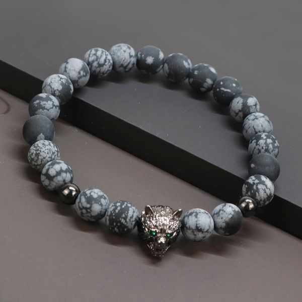 2020 8mm fashion silver plated animal wolf bracelet men natural frosted snowflake stone bracelet for women gift for him am-07, Golden;silver
2020 8mm fashion silver plated animal wolf bracelet men natural frosted snowflake stone bracelet for women gift for him am-07, Golden;silver