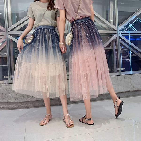 2020 new fashion women gradient color summer tulle skirt women high waist pleated long skirt female a-line white pink tutu, Black
2020 new fashion women gradient color summer tulle skirt women high waist pleated long skirt female a-line white pink tutu, Black