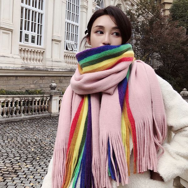 women cashmere scarf rainbow color stripe long scarves autumn winter thickened warm collar scarf tassel shawl for women girls
women cashmere scarf rainbow color stripe long scarves autumn winter thickened warm collar scarf tassel shawl for women girls