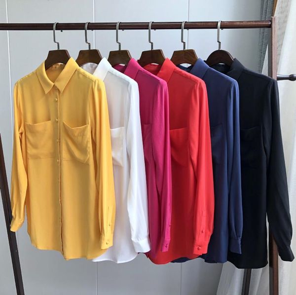 women shirt sand washed silk crepe shirt simple double pocket elegant clasp silk, White
women shirt sand washed silk crepe shirt simple double pocket elegant clasp silk, White
