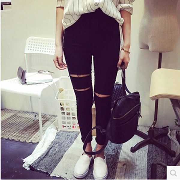 2018 new fashion womens casual black high waist torn jeans ripped hole knee skinny pencil pants slim denim jeans women, Blue
2018 new fashion womens casual black high waist torn jeans ripped hole knee skinny pencil pants slim denim jeans women, Blue