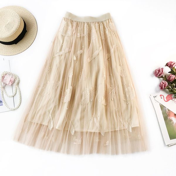 2019 summer embroidered leaf lace anti-wave multi-layer mesh mid-waist skirt beaded elastic waist commuter skirt 376, Black
2019 summer embroidered leaf lace anti-wave multi-layer mesh mid-waist skirt beaded elastic waist commuter skirt 376, Black