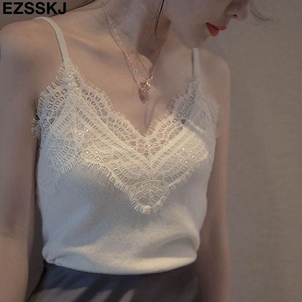 2019 new v-neck lace tank women camisole casual camisole chic solid sleeveless shirt female knit top, White
2019 new v-neck lace tank women camisole casual camisole chic solid sleeveless shirt female knit top, White
