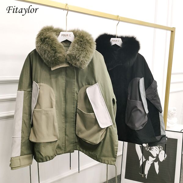 fitaylor women winter thickness warm white duck down parkas large natural fur collar safari style down coat female outwear, Black
fitaylor women winter thickness warm white duck down parkas large natural fur collar safari style down coat female outwear, Black