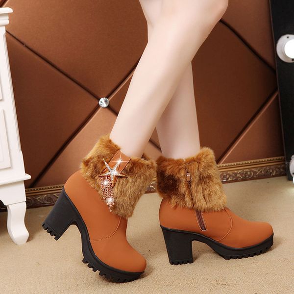 women winter warm crystal ankle boots women's fur plush woman zipper fashion elegant ladies high heels female short shoes new, Black
women winter warm crystal ankle boots women's fur plush woman zipper fashion elegant ladies high heels female short shoes new, Black