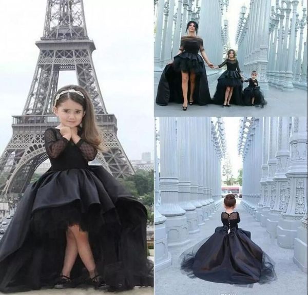 2017 unique design girl' pageant dresses long sleeves high low modest black satin arabic flower girl dress for wedding party christmas, White;red
2017 unique design girl' pageant dresses long sleeves high low modest black satin arabic flower girl dress for wedding party christmas, White;red