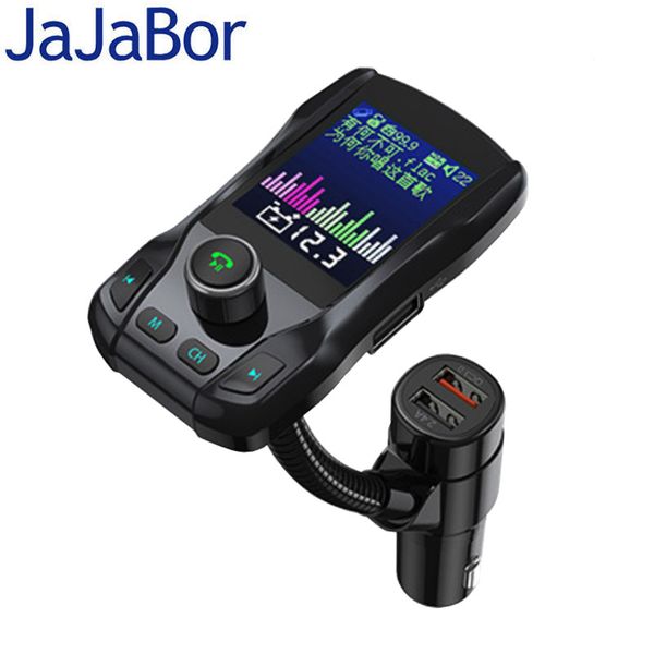 

jajabor fm transmitter fm modulator bluetooth 5.0 car kit handsaux mp3 player qc3.0 quick charge support tf card u disk