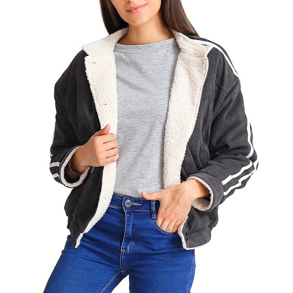 2018 winter women jacket coat solid open front pockets short coat warm striped long sleeve ladies jacket outwear, Black;brown
2018 winter women jacket coat solid open front pockets short coat warm striped long sleeve ladies jacket outwear, Black;brown