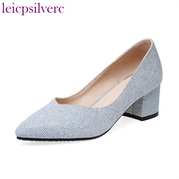 

spring/autumn fashion sequined cloth casual women shoes pointed toe square heel slip-on shallow women pumps black sky blue