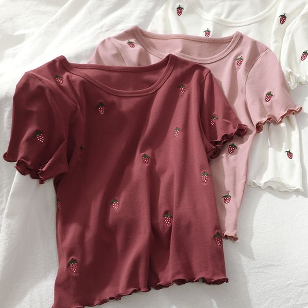 heliar 2020 summer women t-shirts strawberry embroideried tees short sleeve ruffles hem t-shirts women cotton tees, White
heliar 2020 summer women t-shirts strawberry embroideried tees short sleeve ruffles hem t-shirts women cotton tees, White