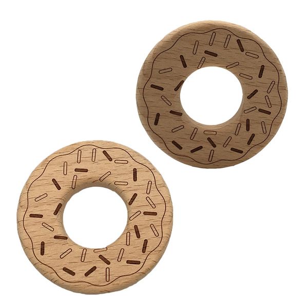 200pcs Baby Interesting Handmade Natural Beech Wooden Doughnut Shape Teether Toys Diy Pendant Ring Charms Shower Gift Accessories