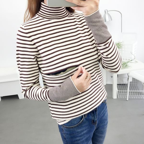 540# high neck striped knitted maternity nursing shirts autumn winter fashion slim feeding for pregnant women pregnancy, White
540# high neck striped knitted maternity nursing shirts autumn winter fashion slim feeding for pregnant women pregnancy, White
