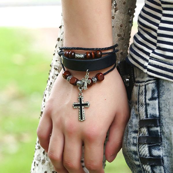 new 4 layers charm bracelet for women men leather rope string beads jesus christ cross fashion jewelry 17cm adjustable handmade, White
new 4 layers charm bracelet for women men leather rope string beads jesus christ cross fashion jewelry 17cm adjustable handmade, White