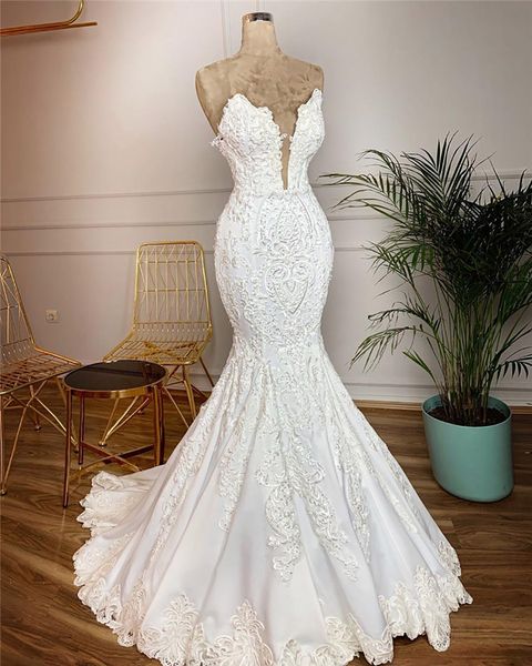 romantic mermaid lace wedding dress robe de mariee backless lace up wedding gowns vestido de noiva, White
romantic mermaid lace wedding dress robe de mariee backless lace up wedding gowns vestido de noiva, White