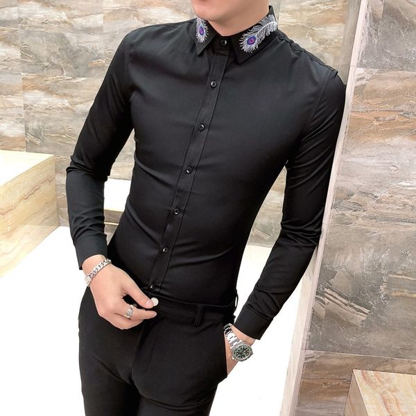 2019 spring korean man long sleeve shirt camisa masculina solid color embroidery feather fashion male shirt camisa homem black, White;black
2019 spring korean man long sleeve shirt camisa masculina solid color embroidery feather fashion male shirt camisa homem black, White;black