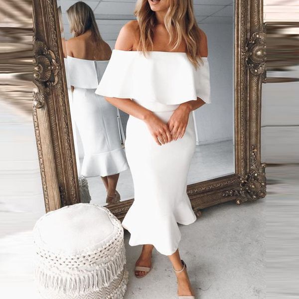 elegant women off-shoulder summer dresses fahion ladies ruffle midi bodycon dress evening party pure color dresses vestidos, Black;gray
elegant women off-shoulder summer dresses fahion ladies ruffle midi bodycon dress evening party pure color dresses vestidos, Black;gray
