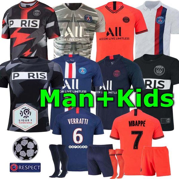 

2019 2020 p g and kid kit occer jer ey 19 20 mbappe verratti cavani di maria maillot de foot child pari kid football hirt kit, Black;yellow