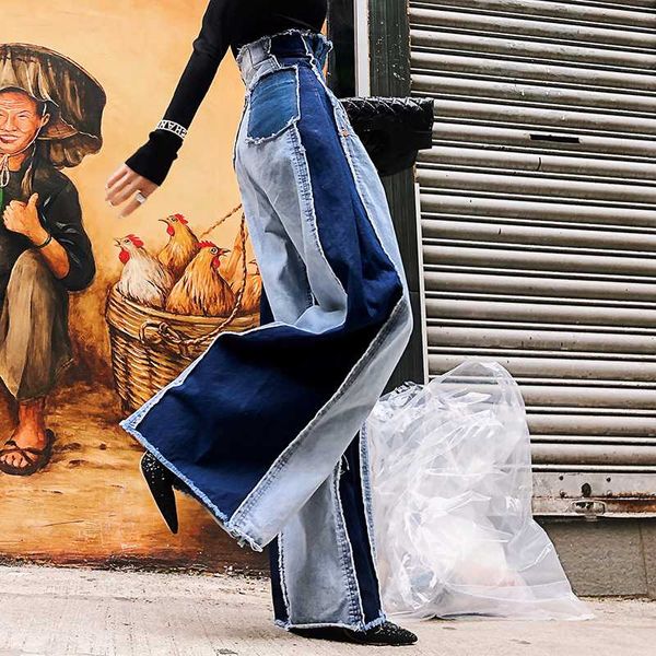 women's jeans imucci high waistline split joint pocket cowboy trousers 2021 spring loose denim personality women pants tm1431, Blue
women's jeans imucci high waistline split joint pocket cowboy trousers 2021 spring loose denim personality women pants tm1431, Blue