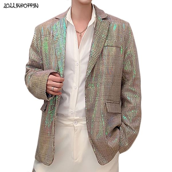 men sequin casual blazer notched lapel checkered pattern mens designer bling suit jacket single button man blazers, White;black
men sequin casual blazer notched lapel checkered pattern mens designer bling suit jacket single button man blazers, White;black