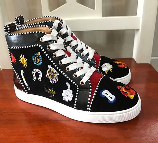 2019 men black embroidery genuine suede leather with spiked embroidery high red bottom sneakers casual shoes men trainers
2019 men black embroidery genuine suede leather with spiked embroidery high red bottom sneakers casual shoes men trainers
