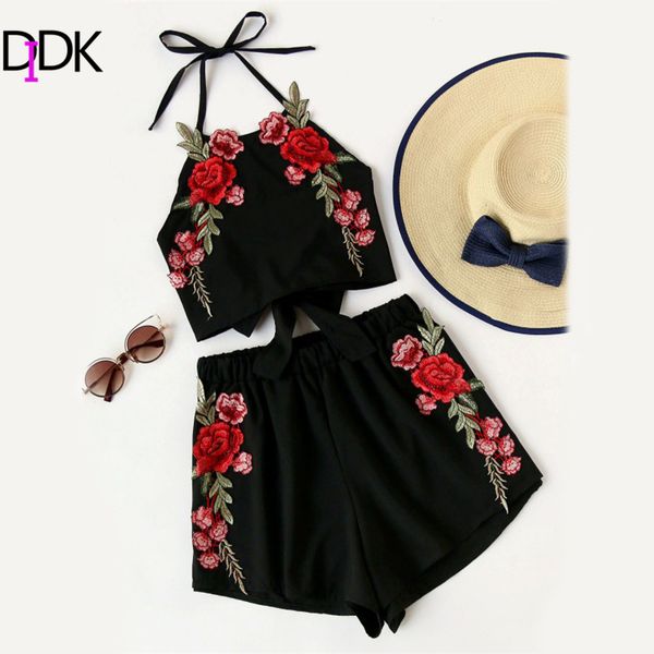 didk rose embroidery bow tie open back and shorts set 2017 fashion black sleeveless halter elegant beach two piece set, White;black
didk rose embroidery bow tie open back and shorts set 2017 fashion black sleeveless halter elegant beach two piece set, White;black