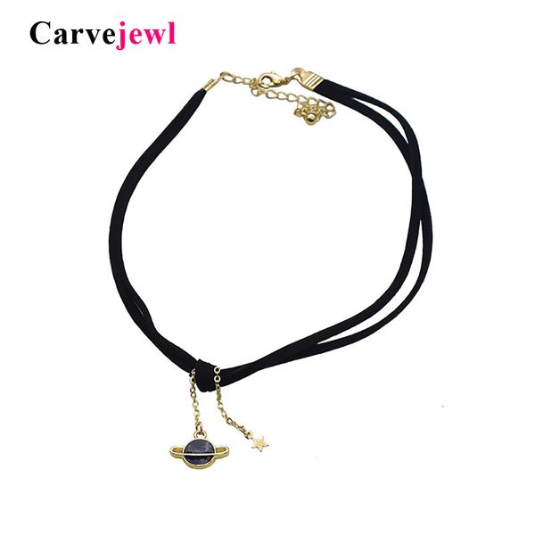carvejewl the vast planet charms pendant neclace brown black new suede short choker for women girl necklace jewelry, Golden;silver