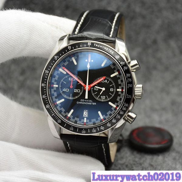 44mm quartz chronograph date mens watches red hands black leather strap fixed bezel with a ring showing tachymeter markings, Slivery;brown
44mm quartz chronograph date mens watches red hands black leather strap fixed bezel with a ring showing tachymeter markings, Slivery;brown