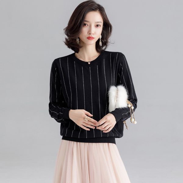 women's sweaters knitted pullover women korean chic autumn long sleeve light silk wool fashion loose striped pull femme woman knit, White;black
women's sweaters knitted pullover women korean chic autumn long sleeve light silk wool fashion loose striped pull femme woman knit, White;black
