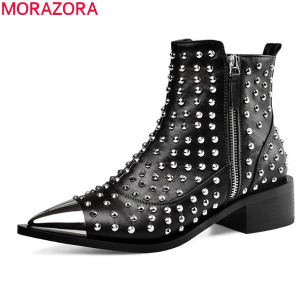 morazora 2020 new arrival women boots genuine leather black white ankle boots fashion rivets med heels pointed toe ladies shoes
morazora 2020 new arrival women boots genuine leather black white ankle boots fashion rivets med heels pointed toe ladies shoes