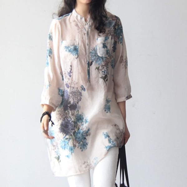 cotton linen shirts vintage women floral print blouses casual loose female long shirt blusas tunic chinese style, White
cotton linen shirts vintage women floral print blouses casual loose female long shirt blusas tunic chinese style, White