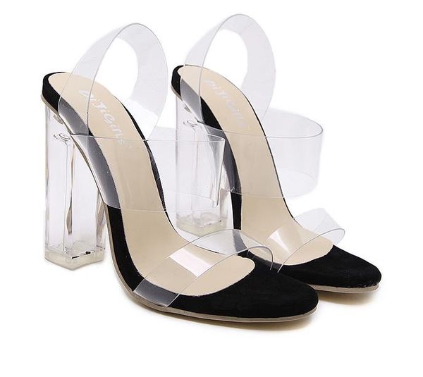 adorable transparent thick high heel pvc crystal shoes sandals party prom size 35 to 40, Black 
adorable transparent thick high heel pvc crystal shoes sandals party prom size 35 to 40, Black