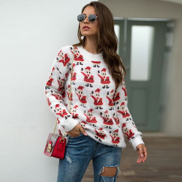 christmas 2019 sweater women red santa claus printed knitted jumper winter plush warm long sleeve pullovers femme, White;black
christmas 2019 sweater women red santa claus printed knitted jumper winter plush warm long sleeve pullovers femme, White;black
