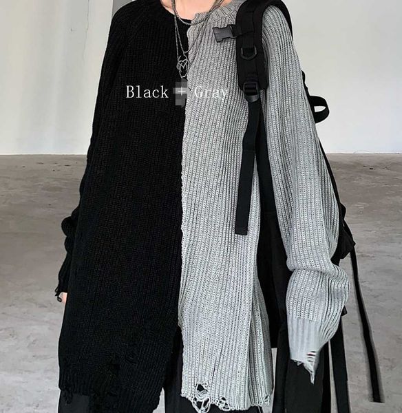 contrast solid ripped hole loose irregular knit pullover sweater women man autumn winter spring fashion korean street jumper, White;black
contrast solid ripped hole loose irregular knit pullover sweater women man autumn winter spring fashion korean street jumper, White;black