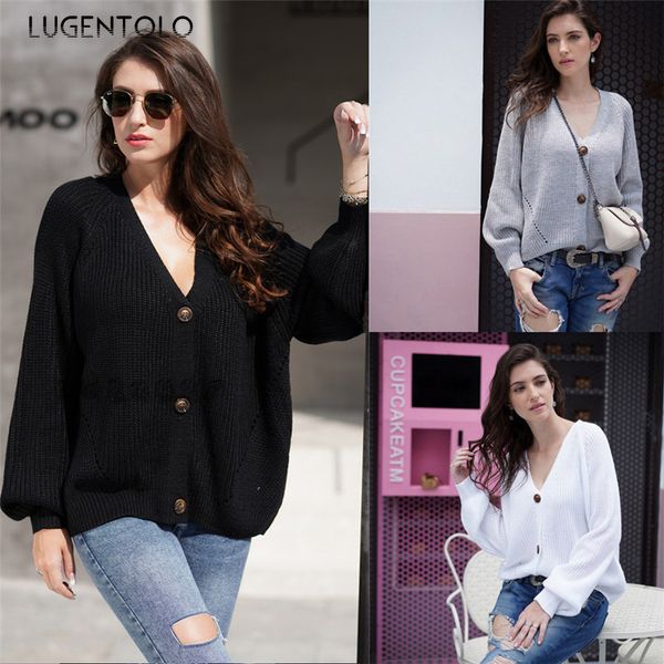 lugentolo women sweater spirng autumn knitted v-neck cardigan button loose long sleeve solid casual lady fashion sweaters, White
lugentolo women sweater spirng autumn knitted v-neck cardigan button loose long sleeve solid casual lady fashion sweaters, White