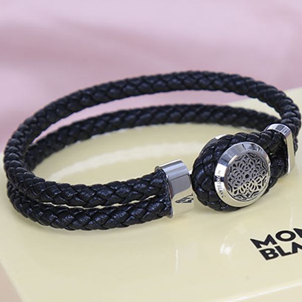 fashion stainless steel mb bracelet europe's luxury bracelet black genuine leather rope chain famous brand for men, Golden;silver