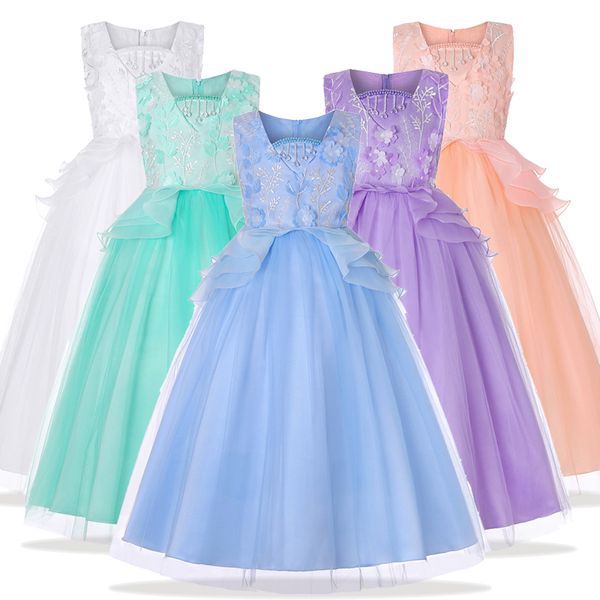 summer kids bridesmaid flower girls dress for wedding party dress elegant girls princess dress children clothing 4-14 year, Red;yellow