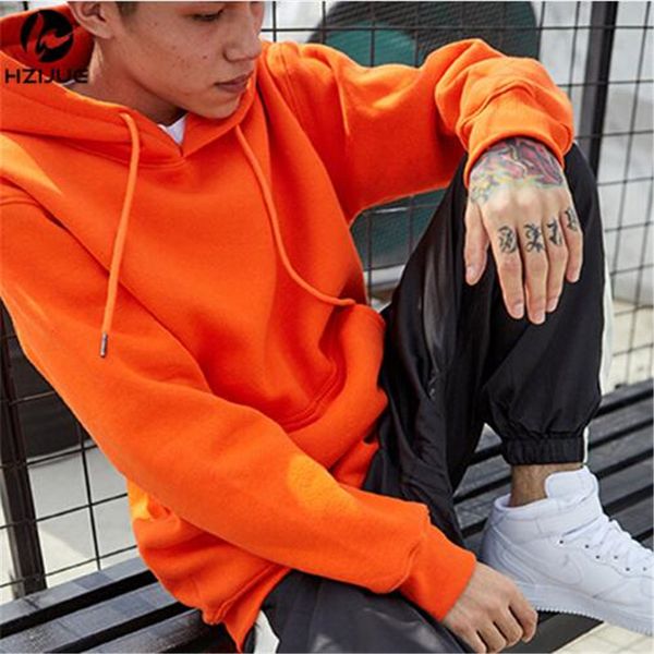 

2019 fashion color hooides men thick clothes winter sweatshirts men hip hop streetwear solid fleece hoody man clothes usa size, Black