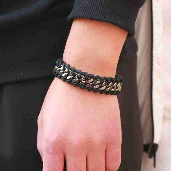 men's magnetic leather bracelet - button men's multilayer wrap woven leather bracelet, Black
men's magnetic leather bracelet - button men's multilayer wrap woven leather bracelet, Black