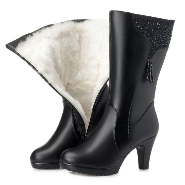 winter boots wool fur inside warm shoes women genuine leather shoes high heels boots footwear, Black
winter boots wool fur inside warm shoes women genuine leather shoes high heels boots footwear, Black